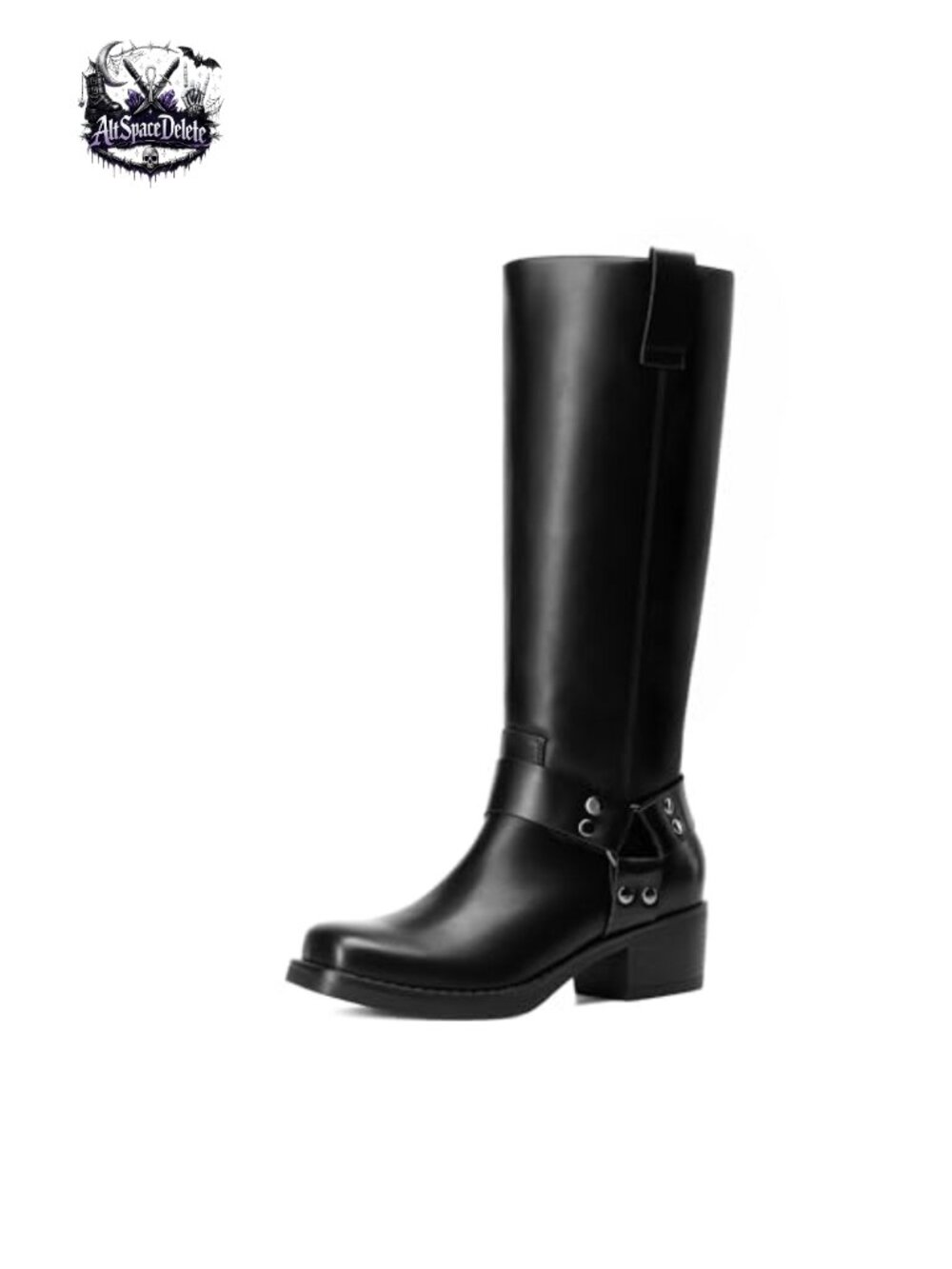 Women's Knee High Motorcycle Boots Faux Leather Square Toe